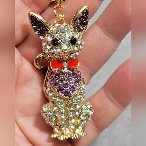 Austrian Crystal Cat Keychain - Picture 9 of 10